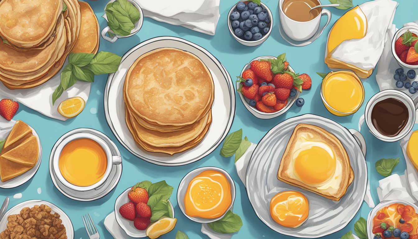 A vibrant and inviting breakfast spread featuring the BK logo and branding colors