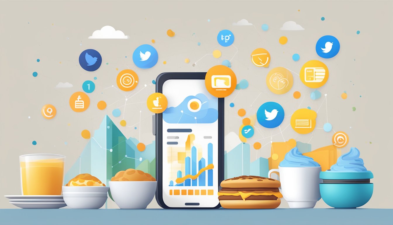 A graph showing an upward trend in social media engagement for BK's breakfast promotion, with various data points and analytics displayed around it