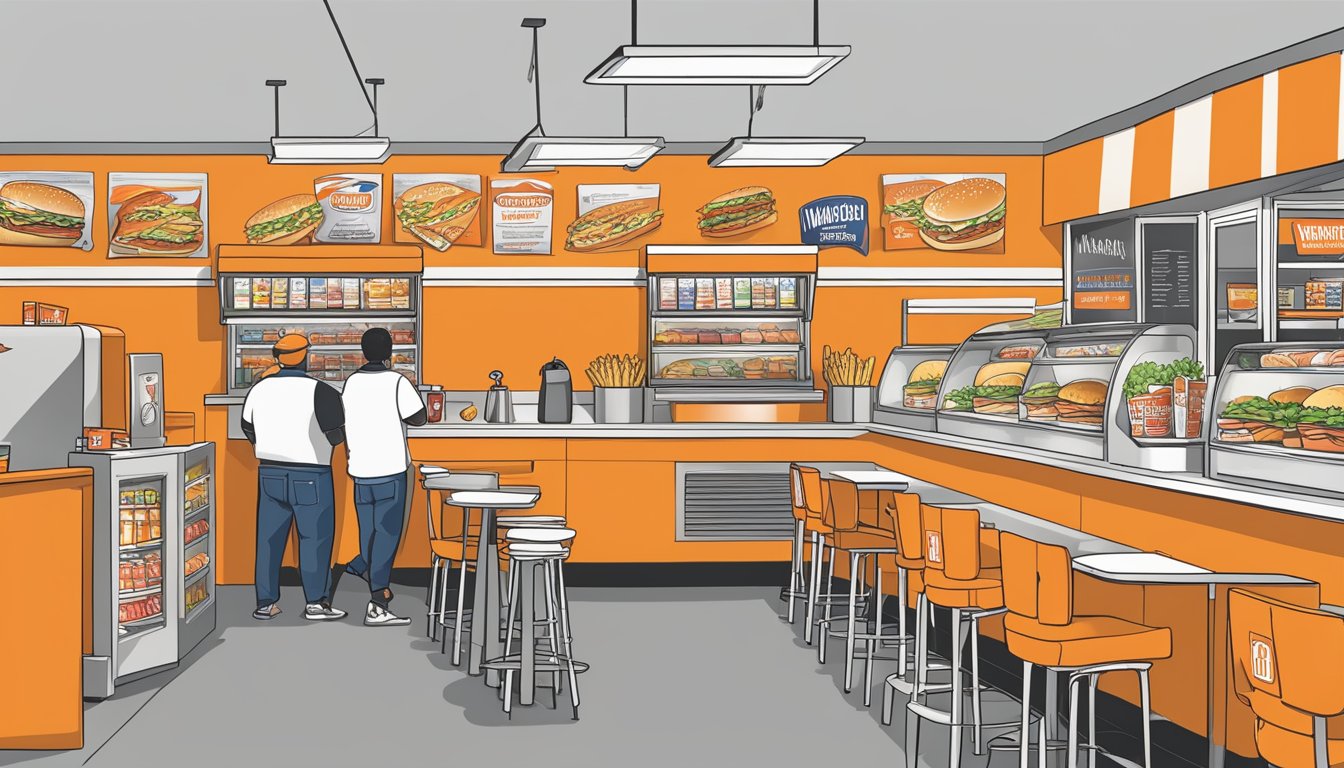 A bustling Texas high school concession stand features Whataburger-inspired menu items alongside traditional fast food fare