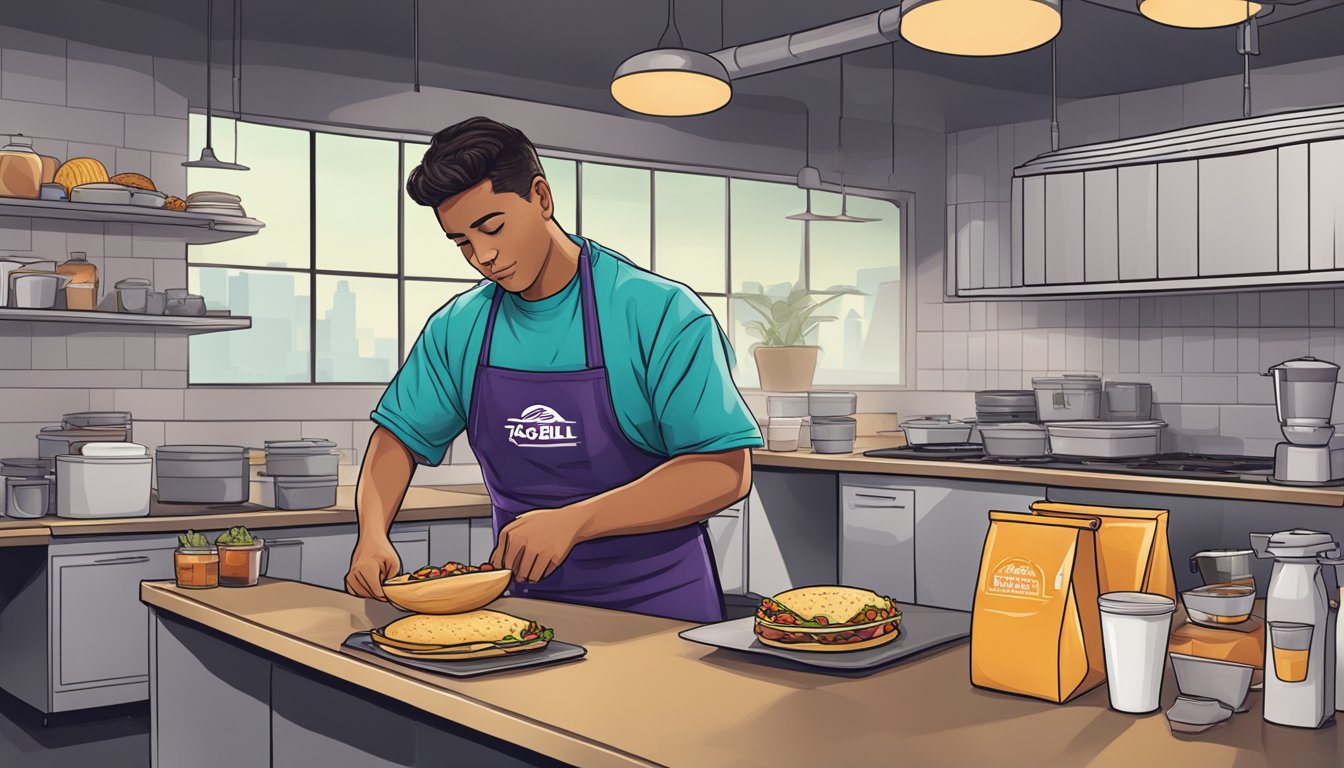 A Taco Bell employee confidently preparing breakfast items while following established training procedures