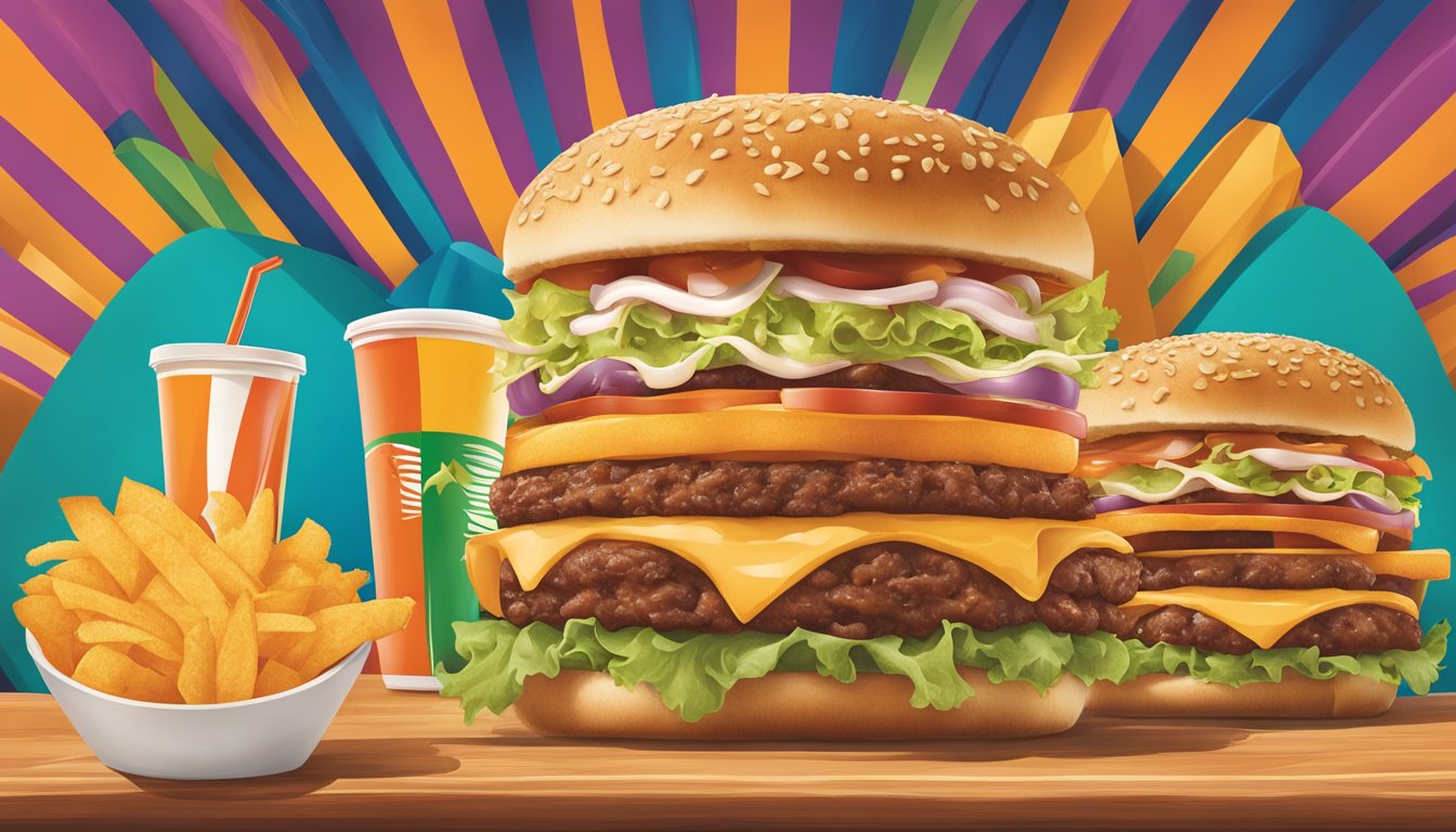 A colorful menu featuring Tex-Mex fast food items, with the Whataburger logo prominently displayed