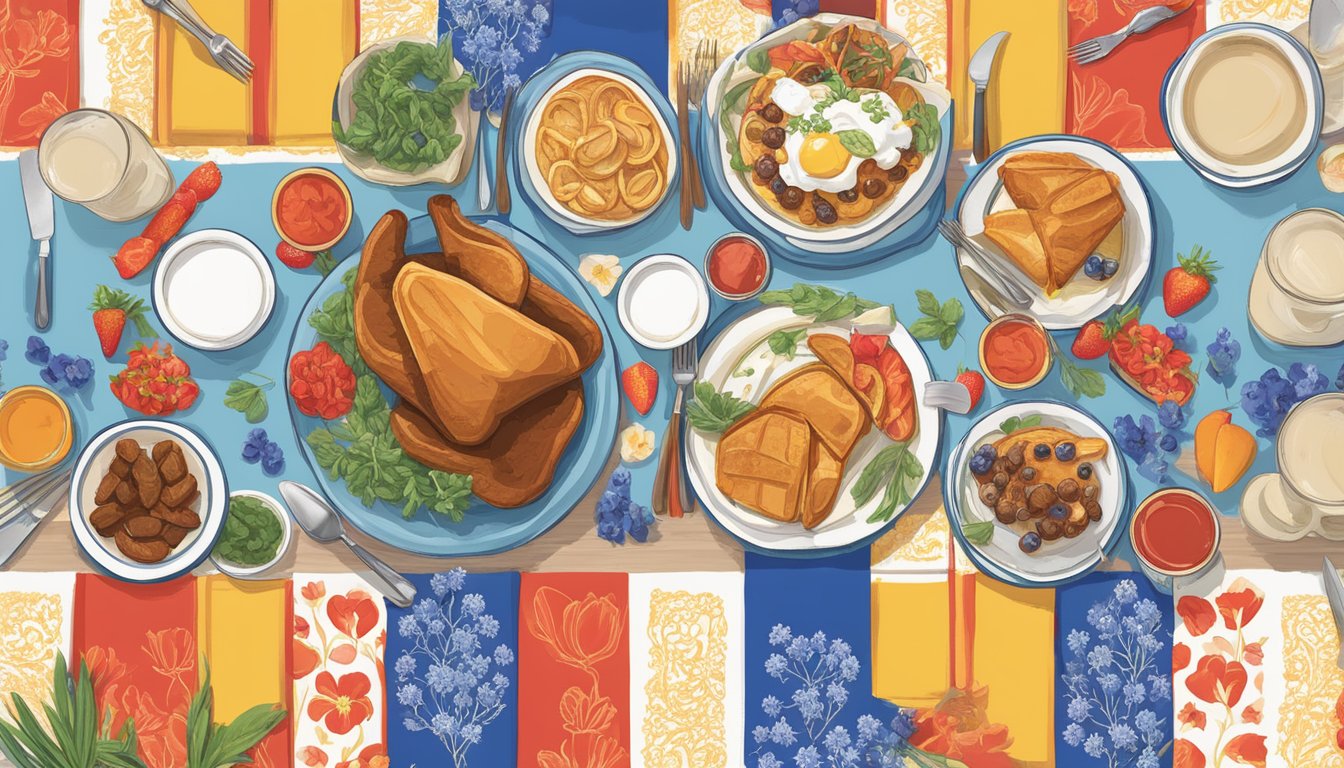 A colorful array of customizable sides and add-ons spread out on a Texas-themed table setting, surrounded by iconic Texan symbols like cowboy boots and bluebonnet flowers