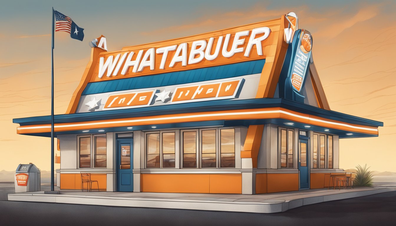 A modern Whataburger with nostalgic elements, blending old and new in a Texas fast-food staple