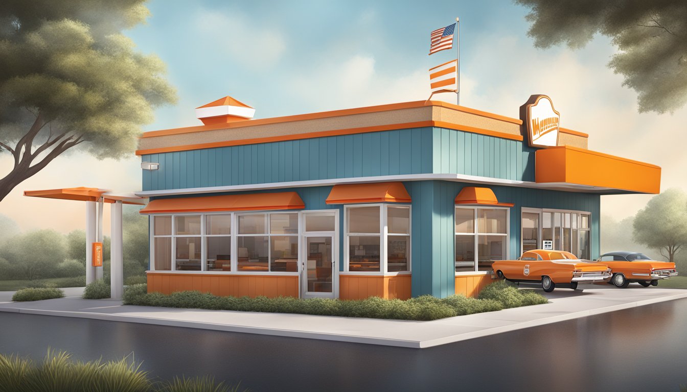 A Whataburger restaurant with a classic exterior and a modern interior, blending nostalgia with contemporary design