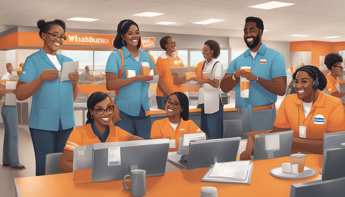 Whataburger's diverse employees working together in a welcoming and inclusive environment, reflecting the company's commitment to inclusive hiring practices in Texas