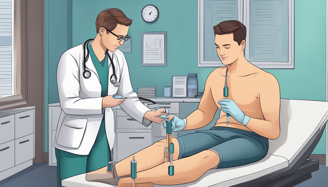 A doctor administering a weight loss injection to a diabetic patient