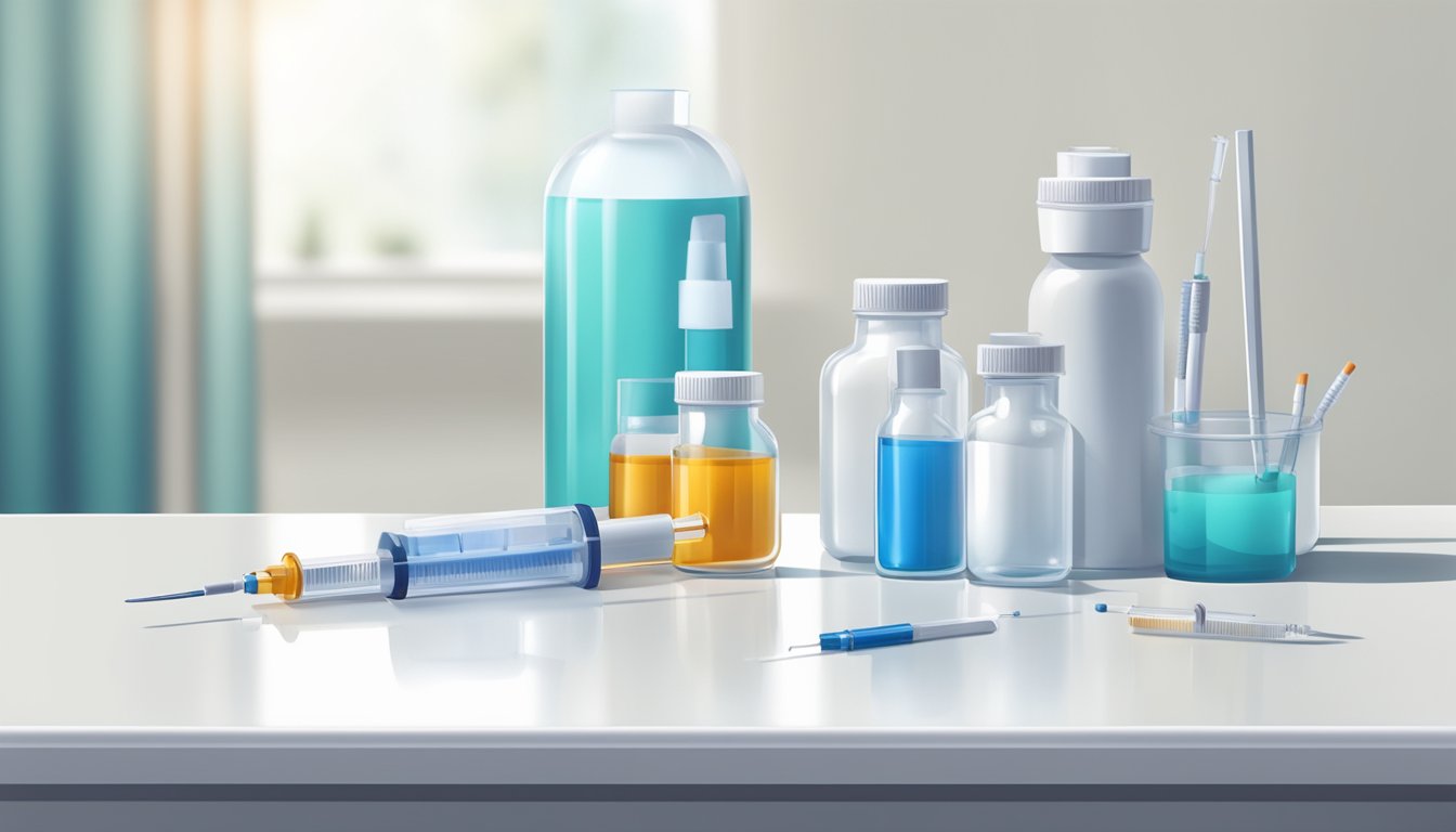 A doctor's office with a vial and syringe on a clean, white table