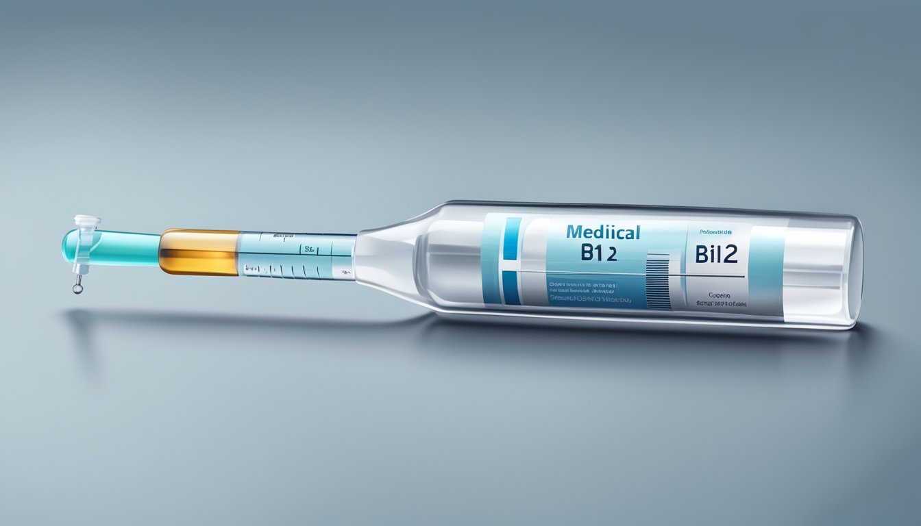 A sterile medical vial and syringe containing B12 solution