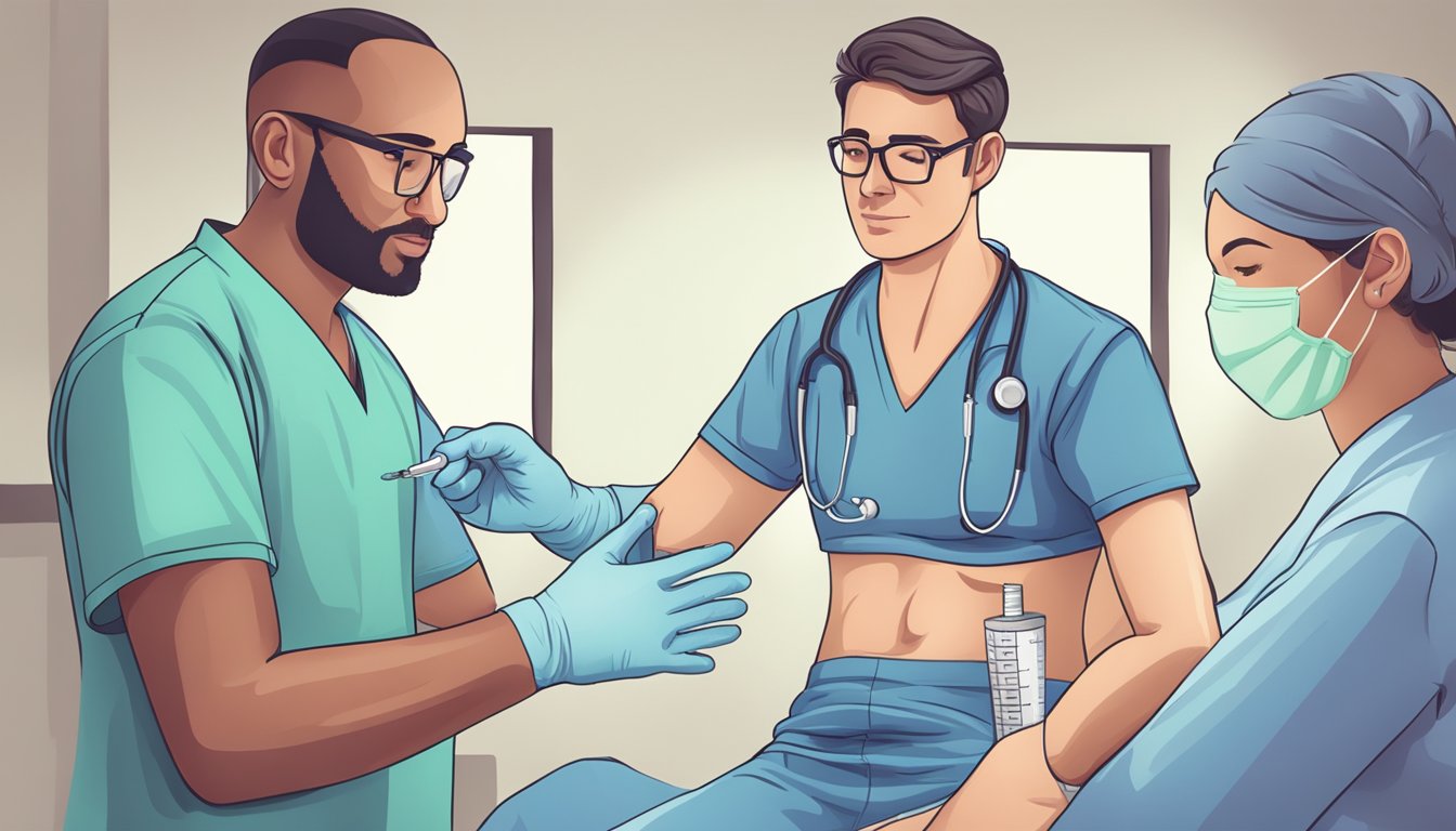 A doctor administering a weight loss injection into a stomach