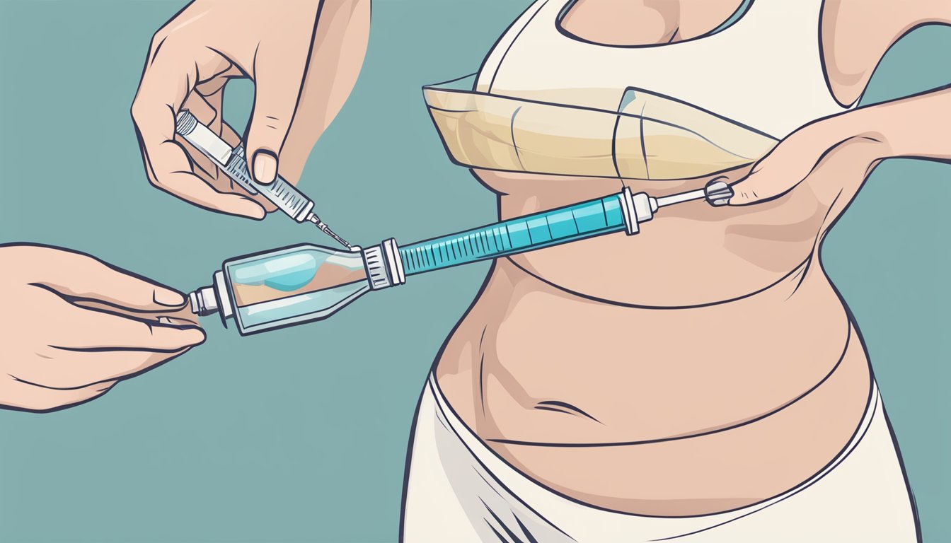 A vial and syringe filled with weight loss injection being administered into a stomach