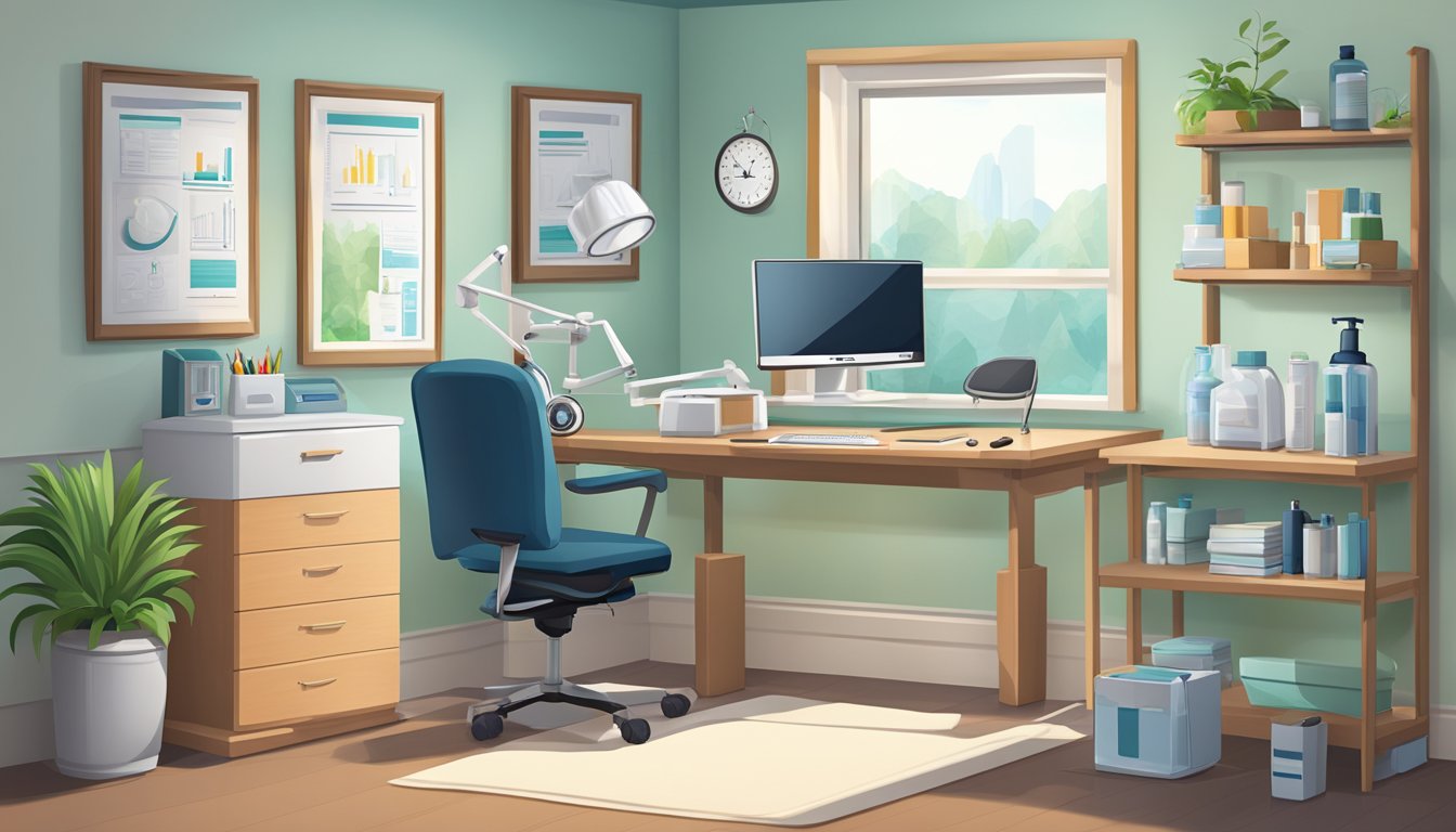 A doctor's office with a desk, computer, and medical supplies for administering weight loss injections of Ozempic