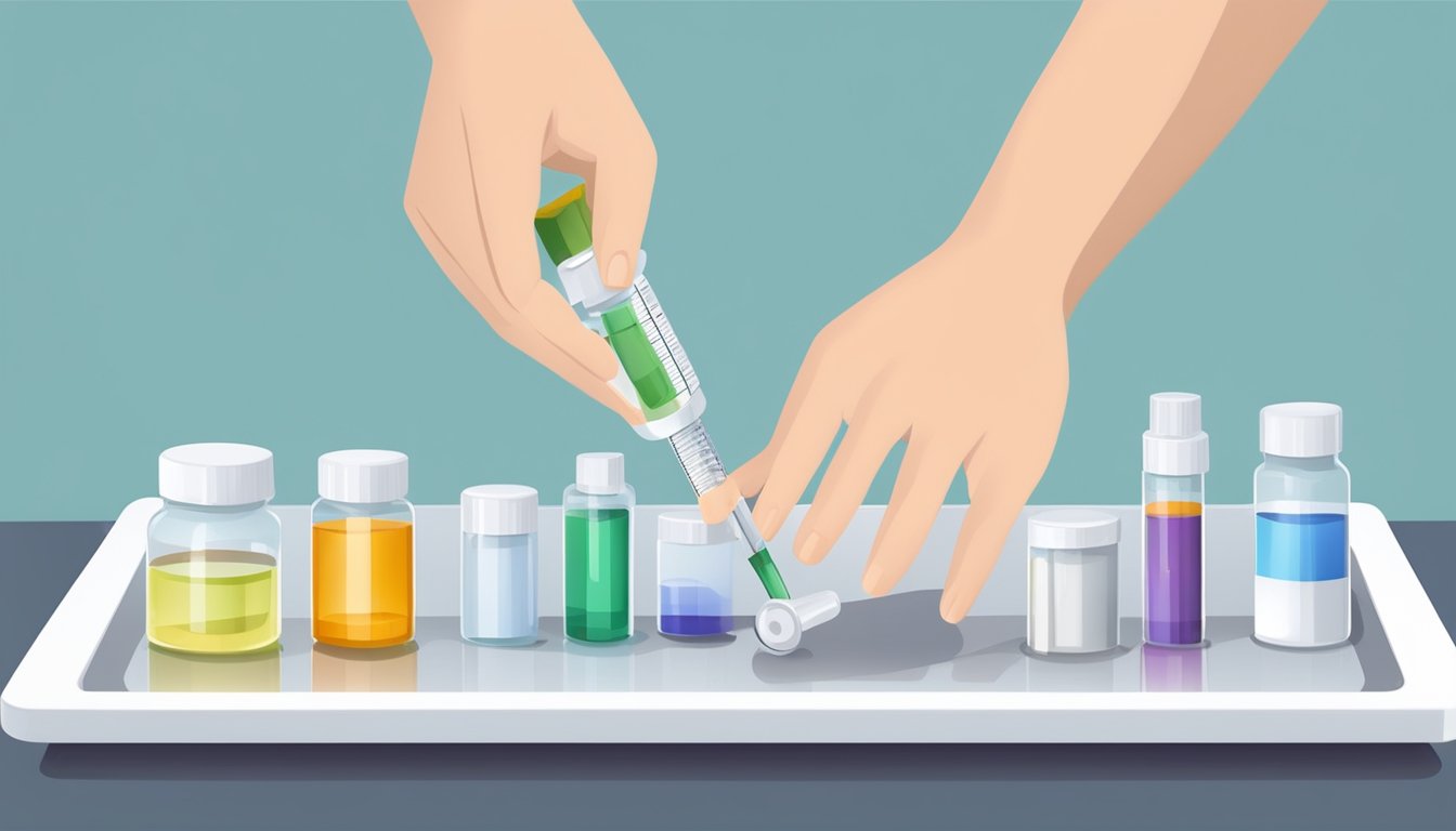 A doctor preparing a syringe with a vial of weight loss medication on a sterile medical tray