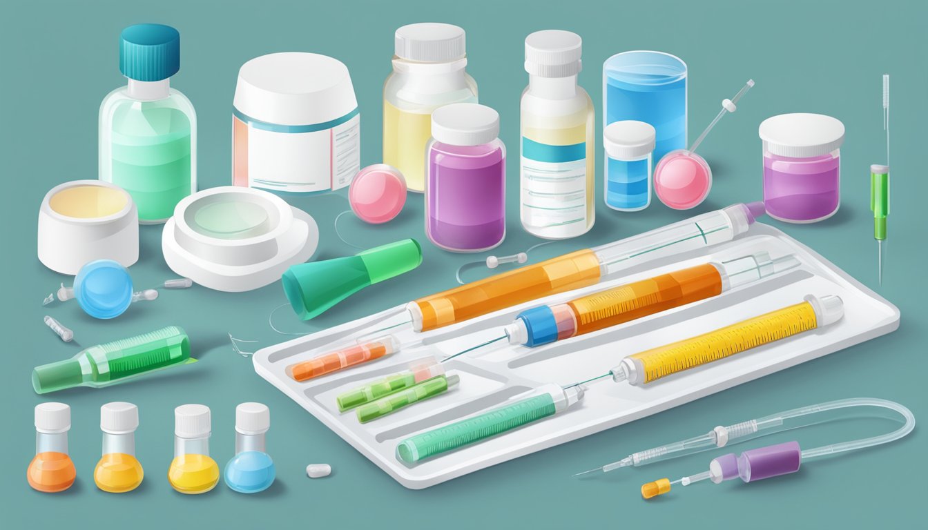 A table with various vials and syringes, alongside a chart showing different types of weight loss injections