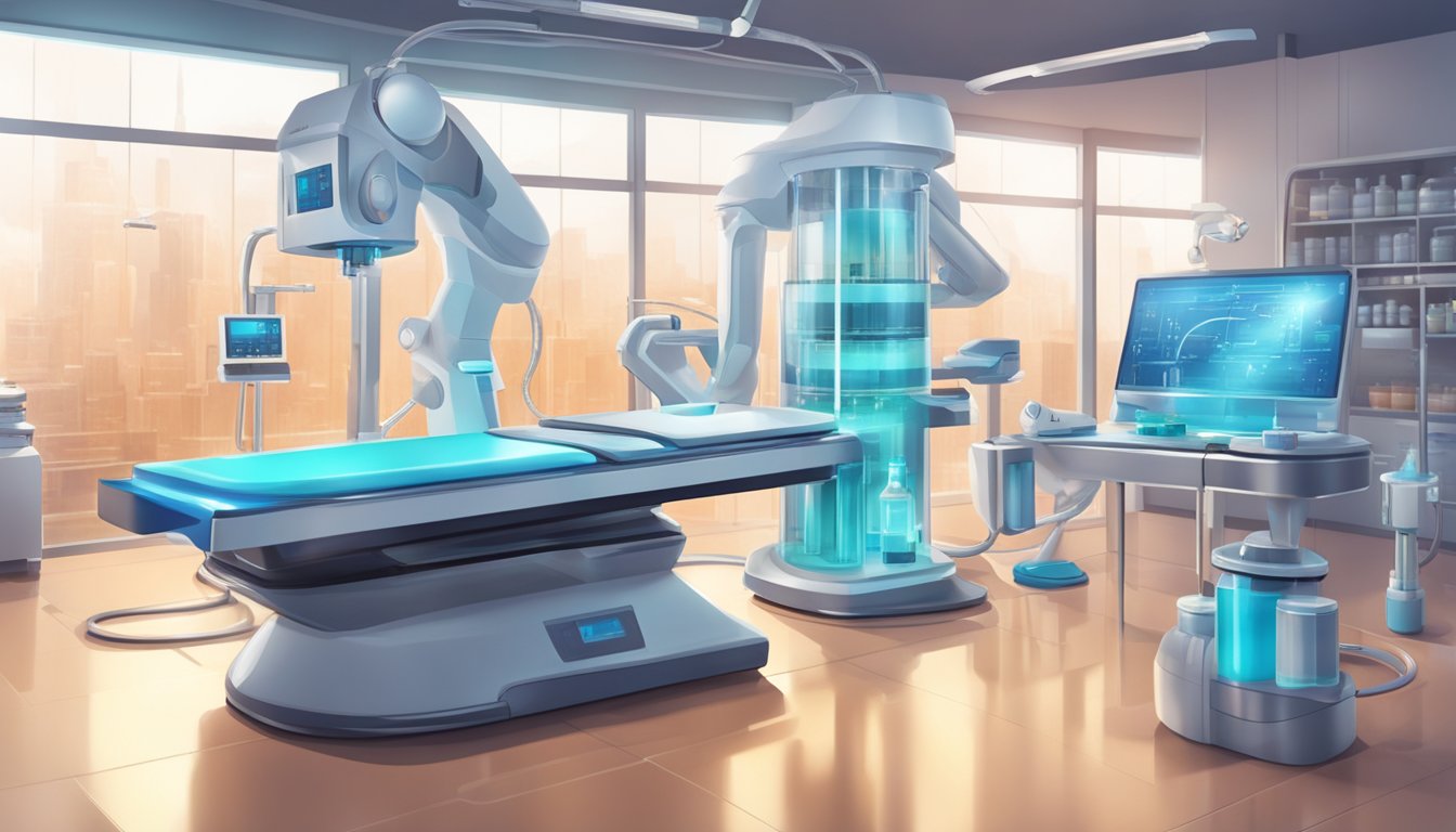 A futuristic laboratory with advanced weight loss injection equipment and technology