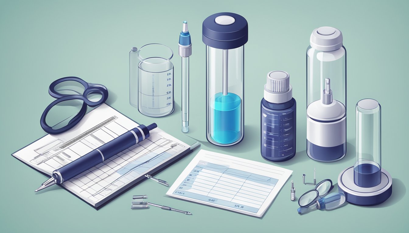 A vial of weight loss injection surrounded by monitoring equipment and a chart showing before and after results