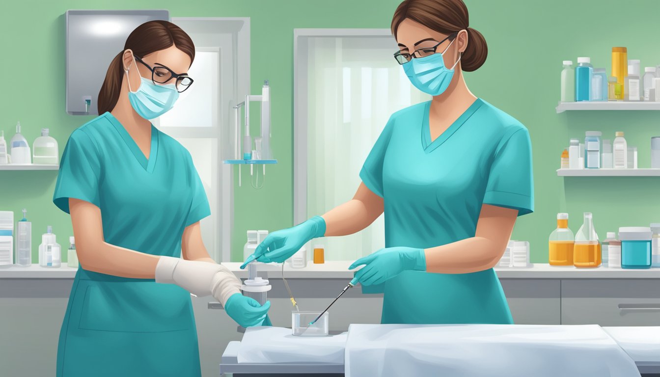 A nurse prepares a Semaglutide injection in a sterile medical setting