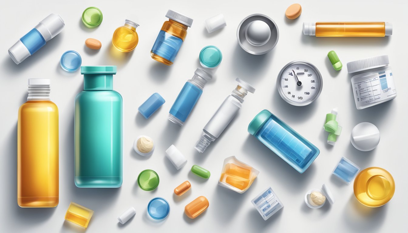 A vial of weight loss injection surrounded by various alternative medication options on a clean, white surface