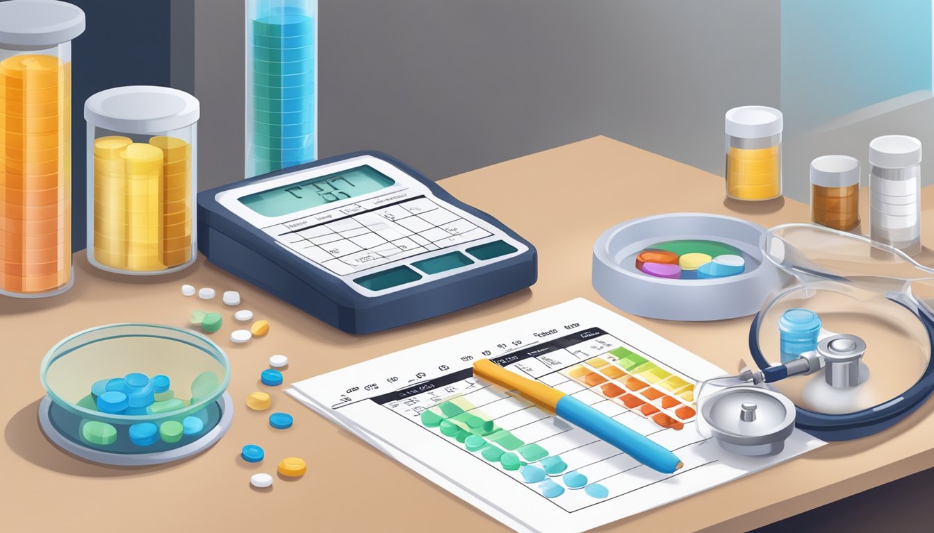 A nurse preparing a syringe with weight loss medication, while a scale and dosage chart sit on the table