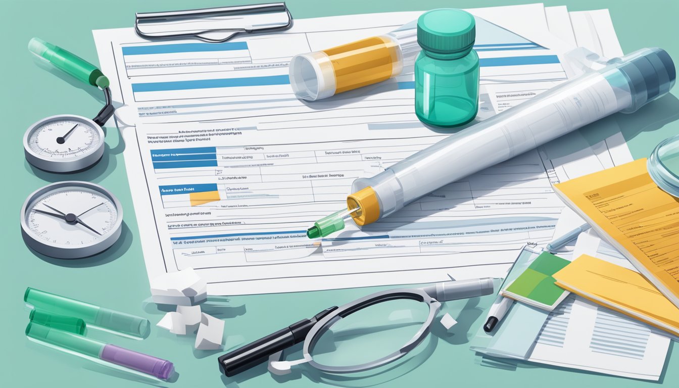 A vial of weight loss injection surrounded by clinical research papers and safety data sheets