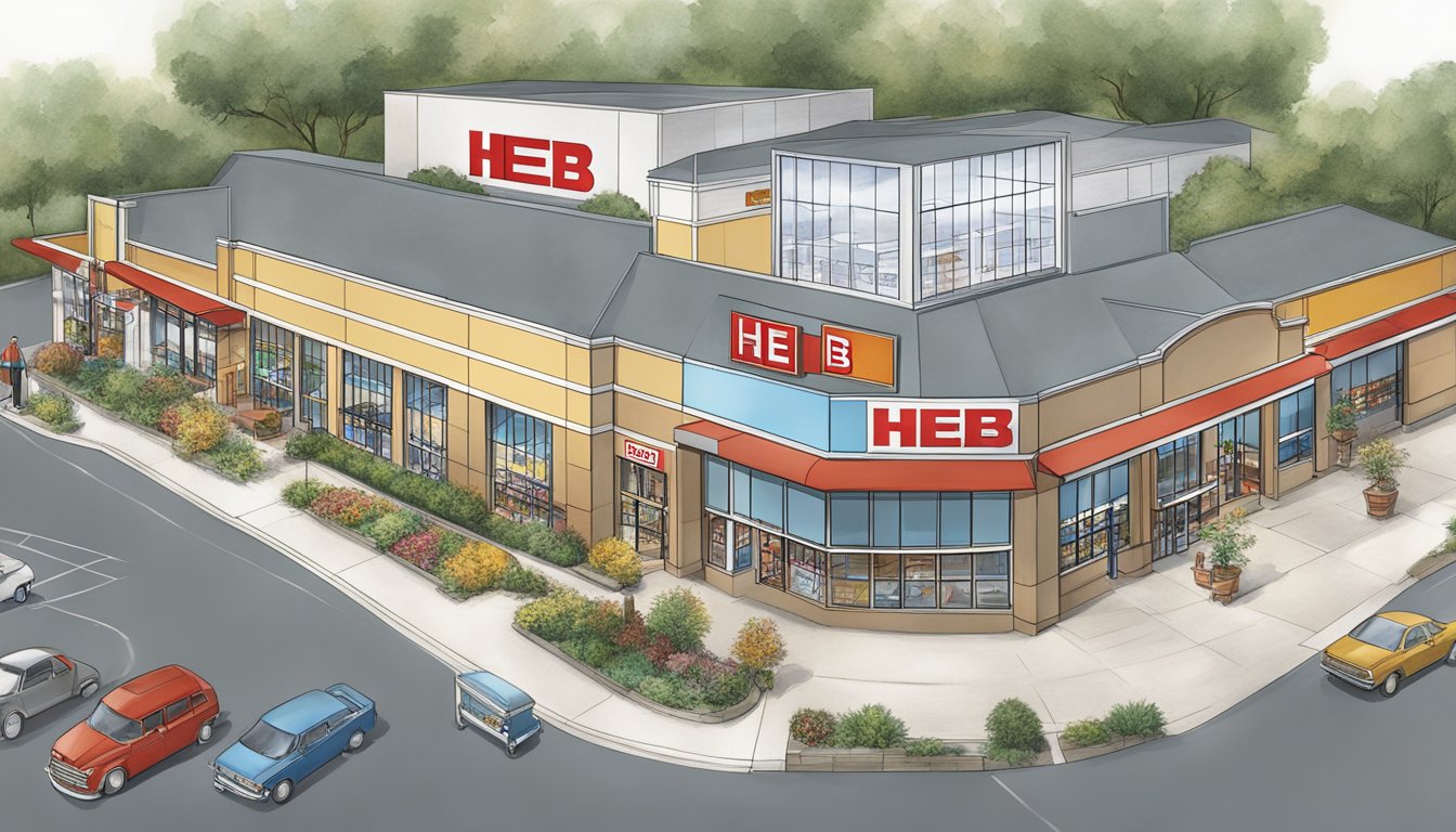 A series of HEB store designs from different decades, showcasing the evolution of architecture and layout to reflect geographic and market expansion