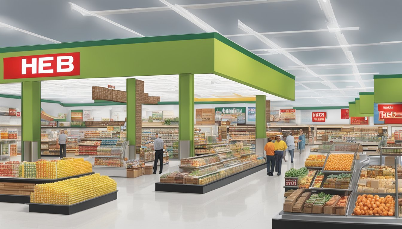 A timeline of HEB store designs from the 20th century to the present, showcasing the evolution of architecture, signage, and layout