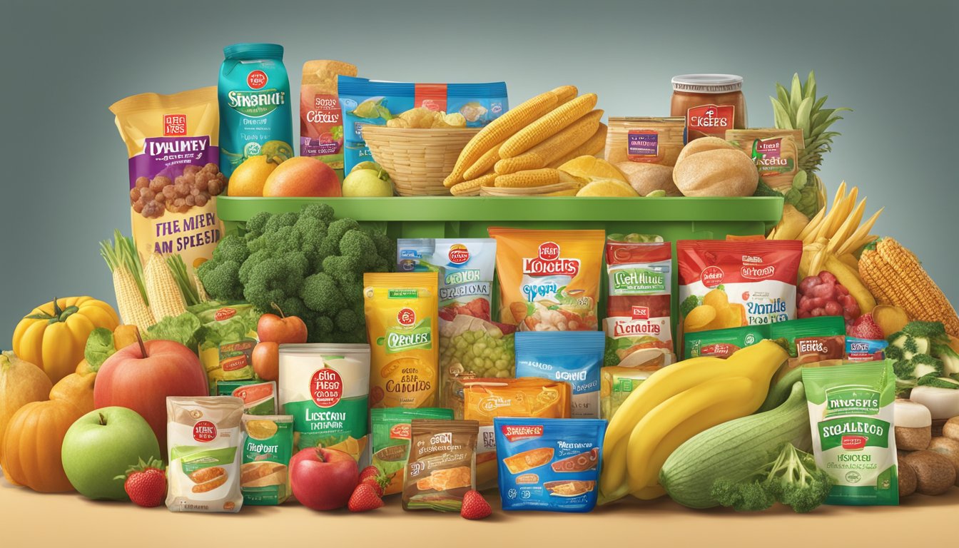 A colorful display of groceries arranged in a creative and eye-catching manner, showcasing the variety of products available in HEB's Combo Locos money-saving program