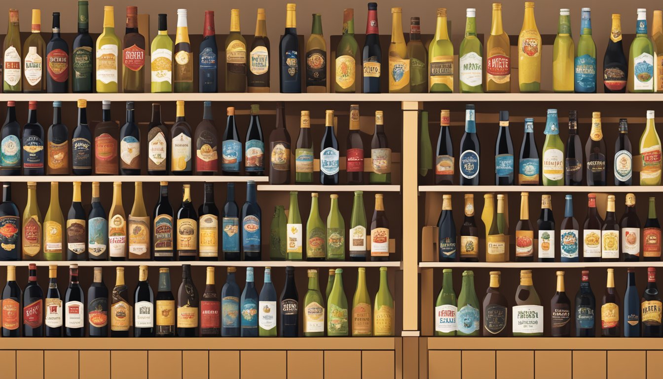 A display of H-E-B's wine and beer selection, showcasing a variety of Texan-inspired labels and flavors, with a focus on local favorites