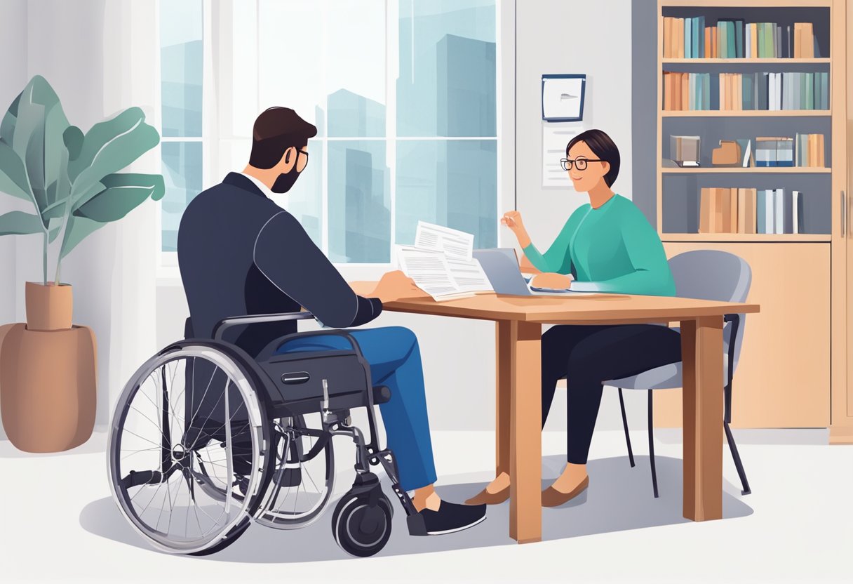 A person with a disability receiving financial support and guidance from a government representative while discussing the benefits of RDSPs for their future financial planning