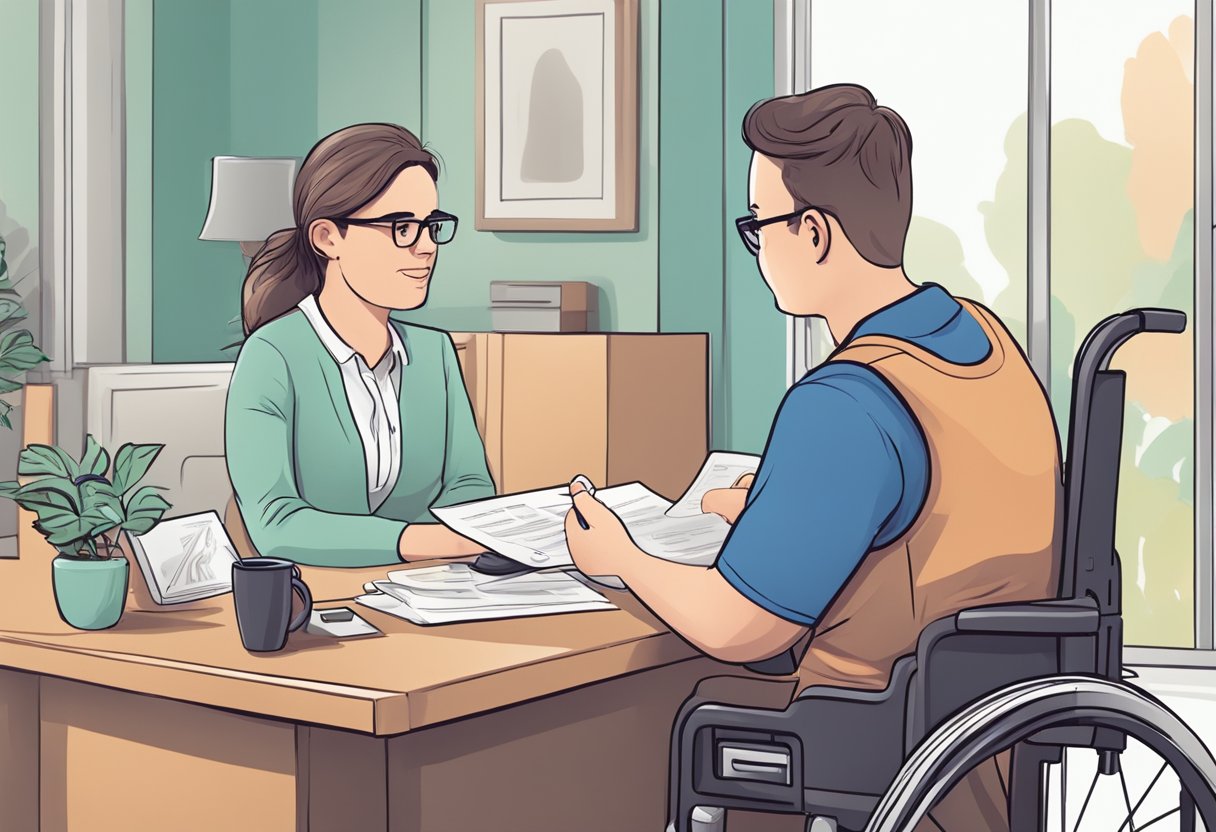 A person with a disability making a withdrawal from their RDSP with a financial advisor's guidance