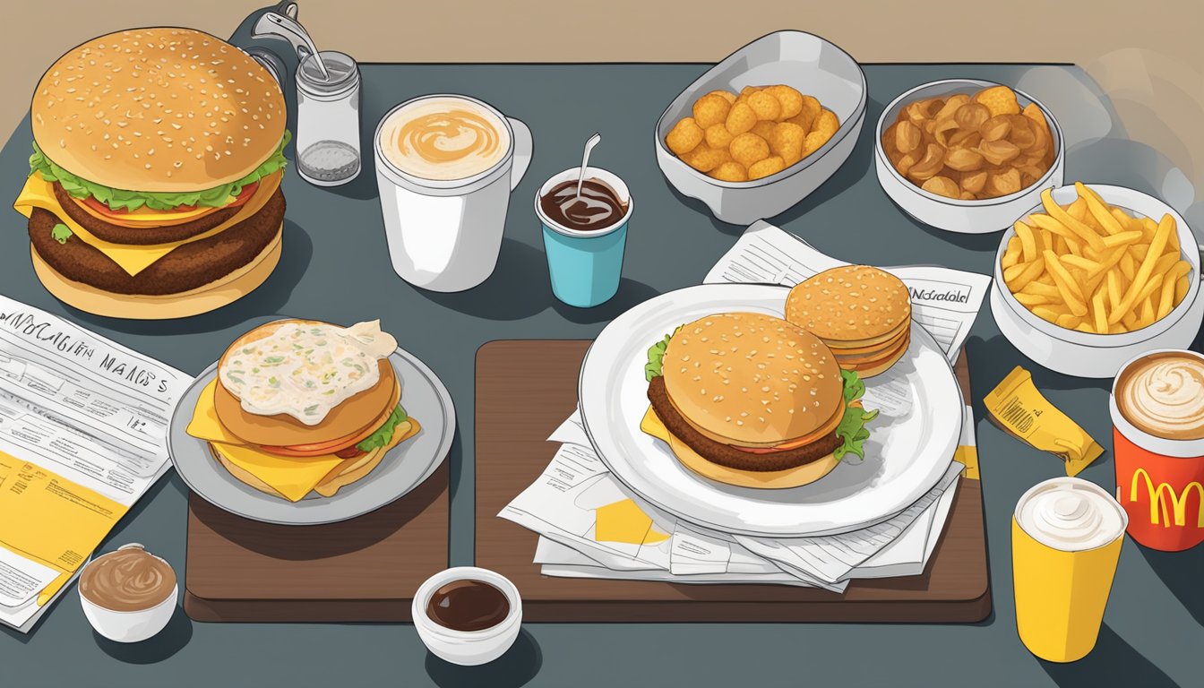 A table with a McDonald's breakfast spread and a list of secret menu hacks