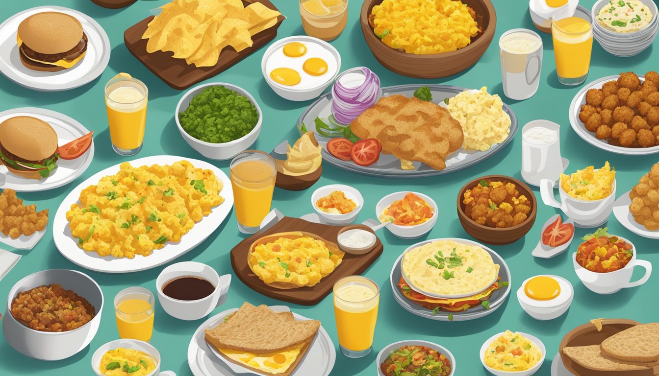 A table with a plate of masala scrambled eggs and other unique McDonald's breakfast items from 12 different countries