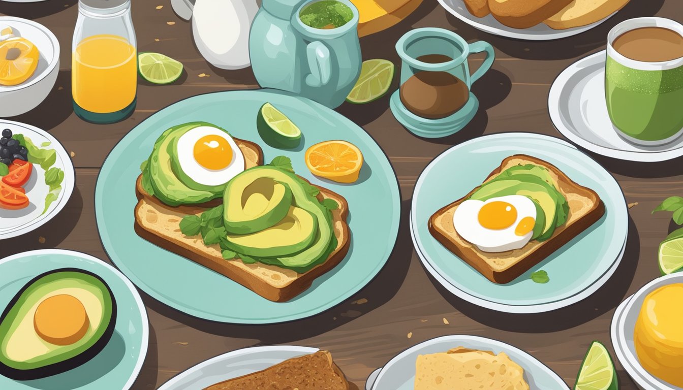 A plate with avocado toast sits on a table, surrounded by items representing the unique breakfast menus of 12 different countries