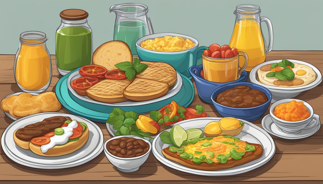 A table set with a colorful array of international breakfast items, including McMolletes from Mexico, ready to be illustrated