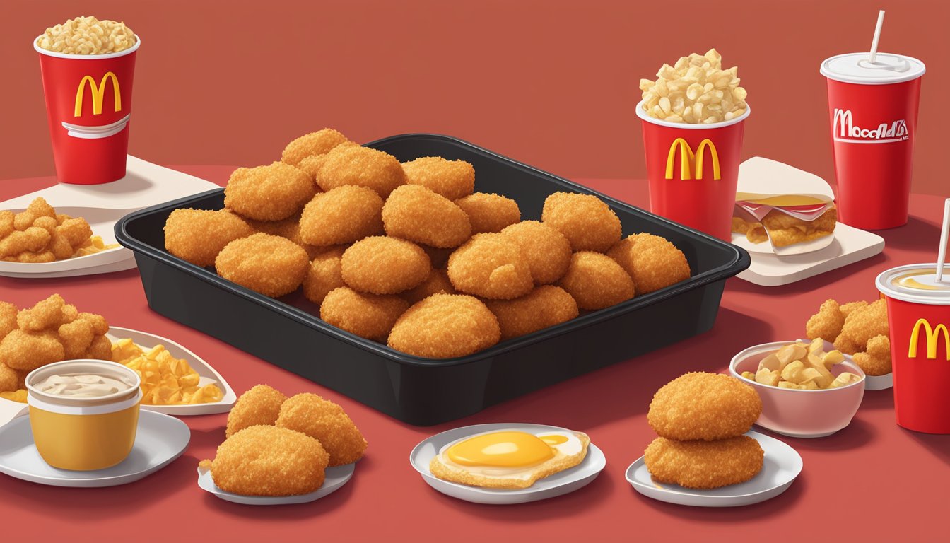 A pile of golden-brown onion nuggets on a red McDonald's tray, surrounded by failed breakfast items