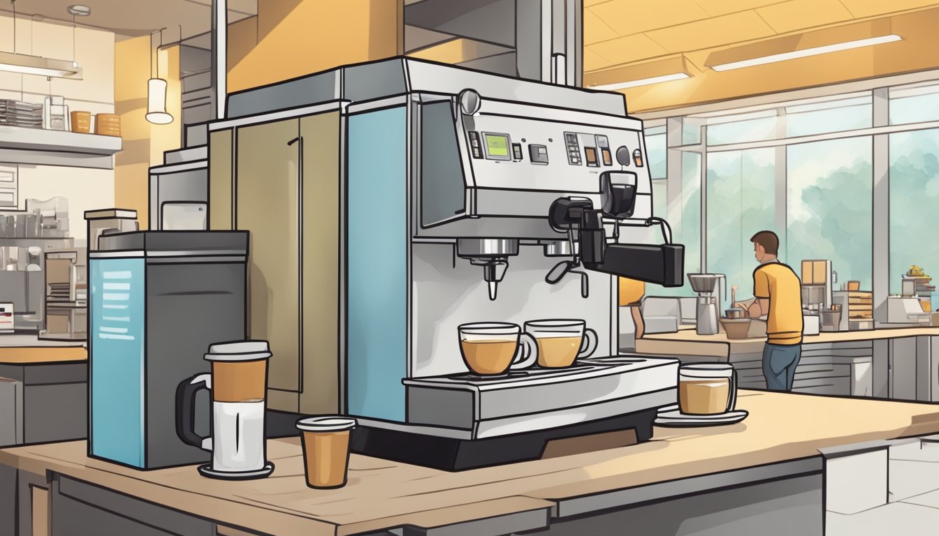 A coffee machine brewing fresh coffee every 30 minutes in a busy McDonald's breakfast kitchen