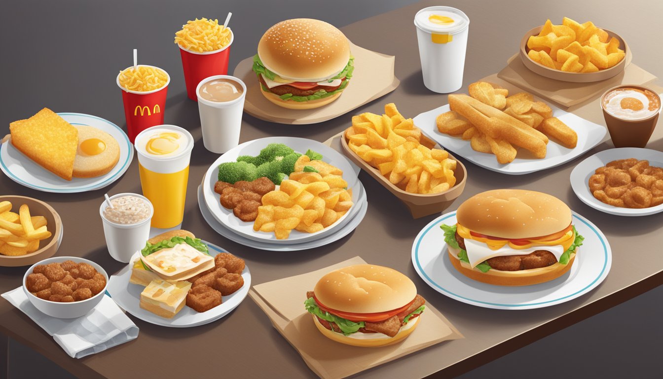 A table with a variety of McDonald's breakfast items from different countries, showcasing the diverse range of international options