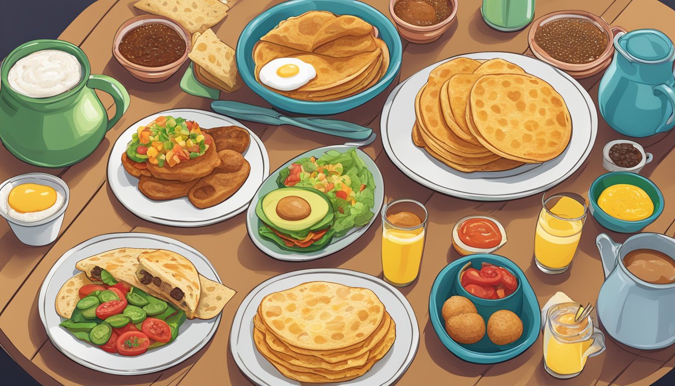 A colorful array of international breakfast items, including McMollettes from Mexico, displayed on a table