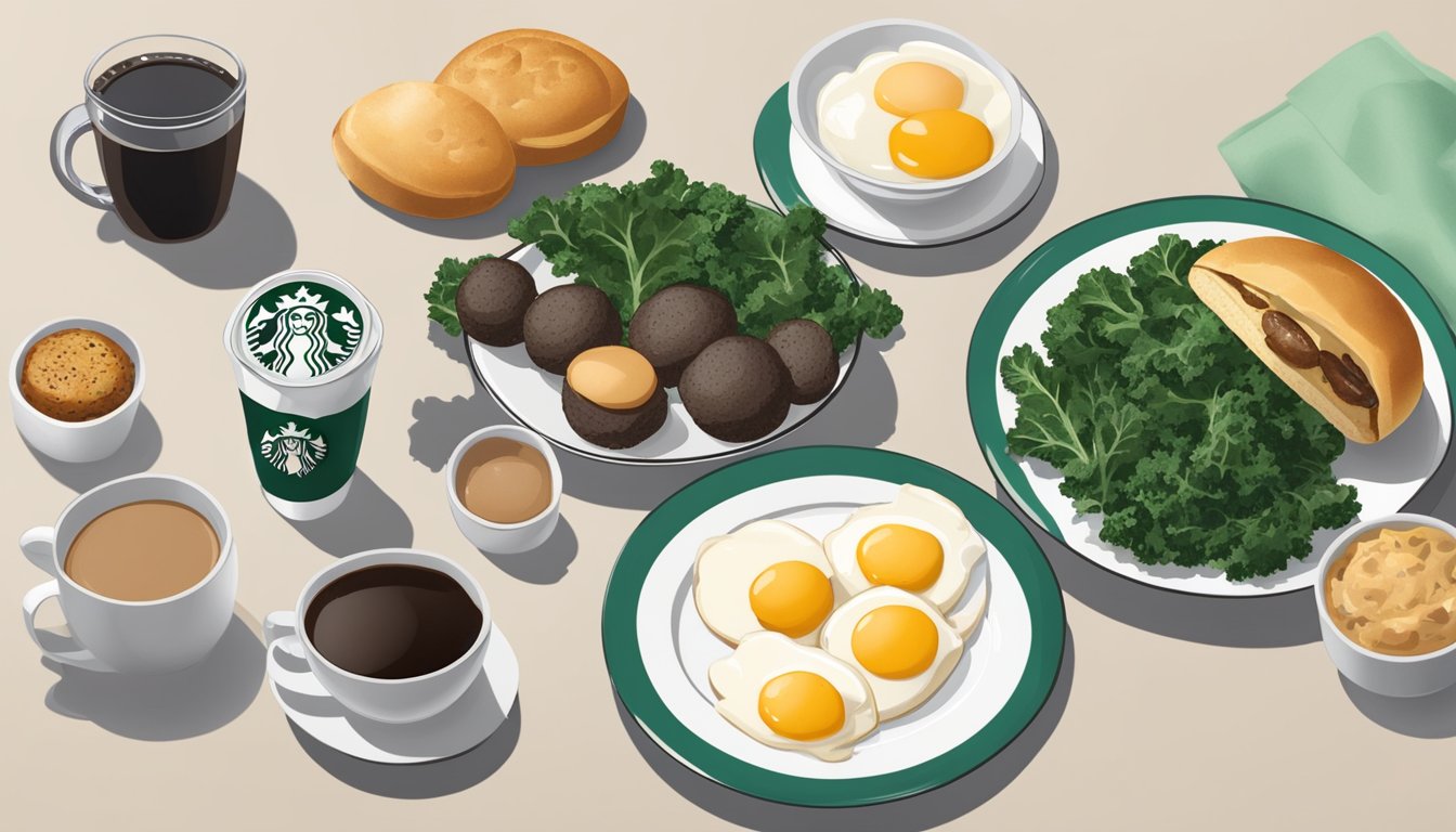 A plate of kale and portabella mushroom sous vide egg bites surrounded by 12 Starbucks breakfast items under 300 calories