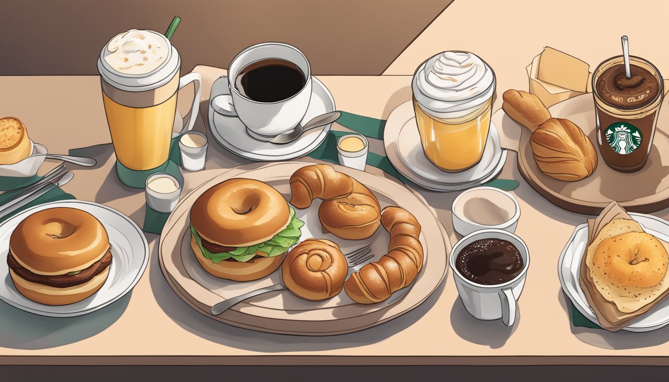 A table set with a Morning Bun and other picturesque Starbucks breakfast items, arranged for an Instagram-worthy photo