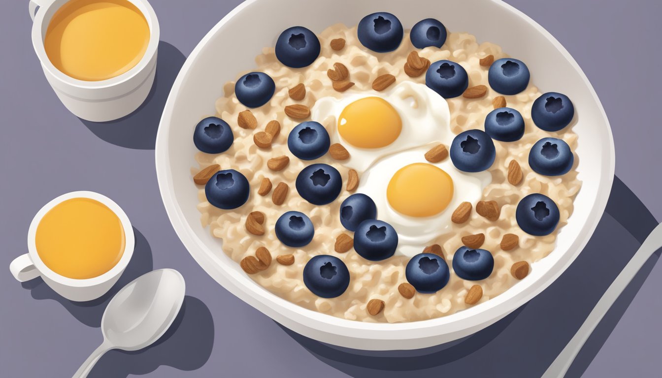 A bowl of hearty blueberry oatmeal surrounded by a variety of high-fiber breakfast options at Starbucks