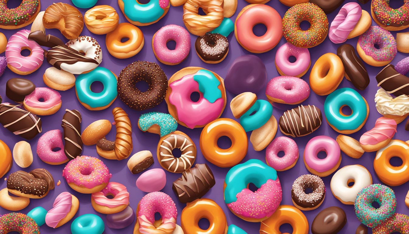 A colorful array of 13 Dunkin' Doughnuts arranged from worst to best, each topped with a variety of chocolate and berry delights