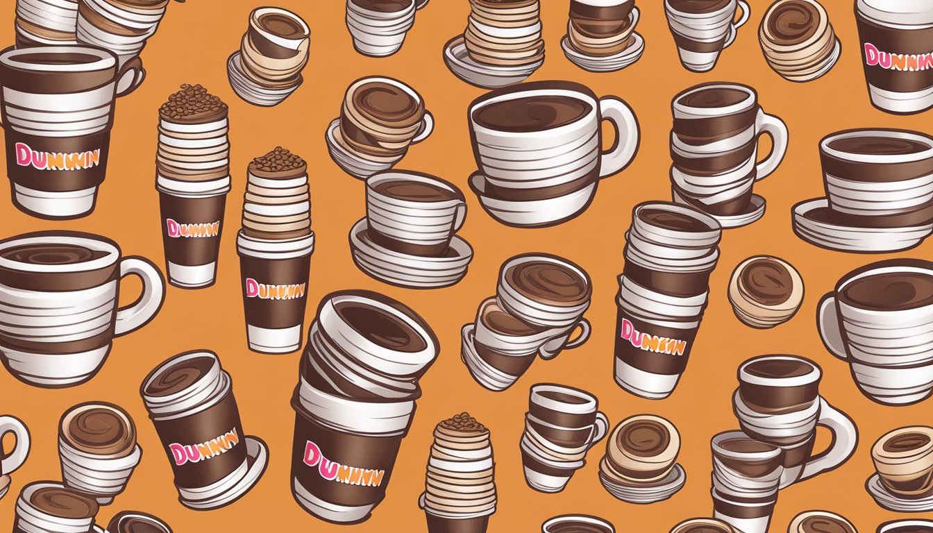 A stack of polypropylene coffee cups with the Dunkin' Donuts logo