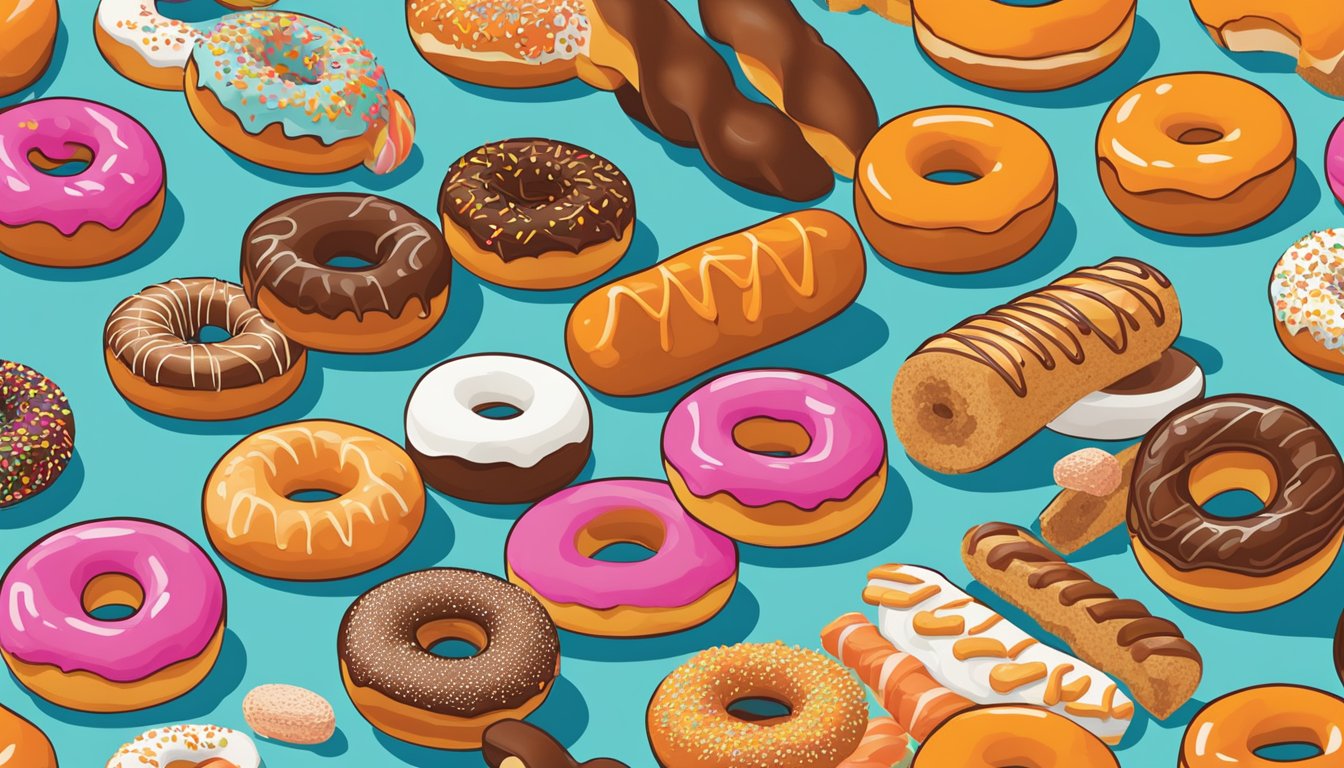 A colorful array of 13 Dunkin' Doughnuts arranged from worst to best, each representing a different flavor of pumpkin spice