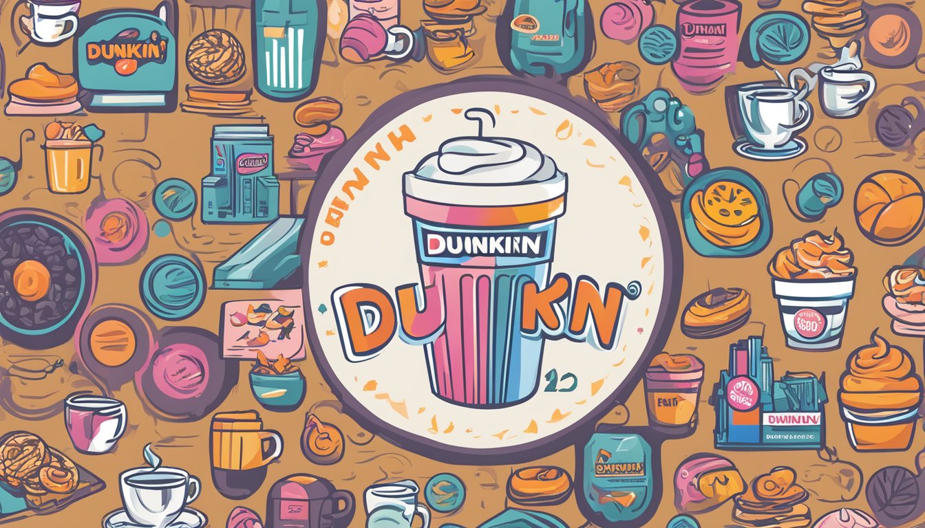 Dunkin' logo surrounded by various brand logos, symbolizing partnerships for unique flavors