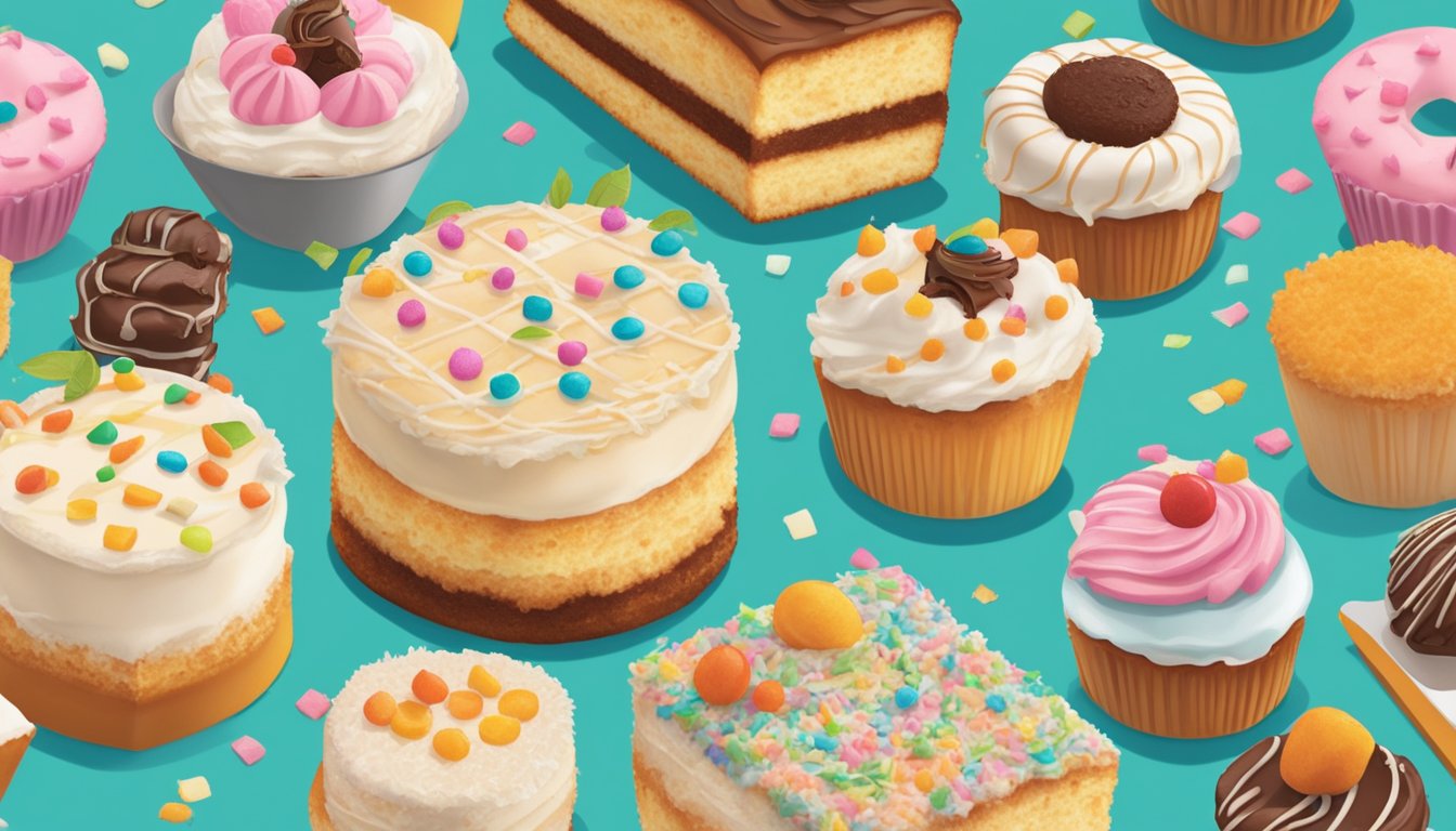 A table with 13 coconut cakes from Dunkin' Doughnuts, arranged from worst to best, with various toppings and decorations