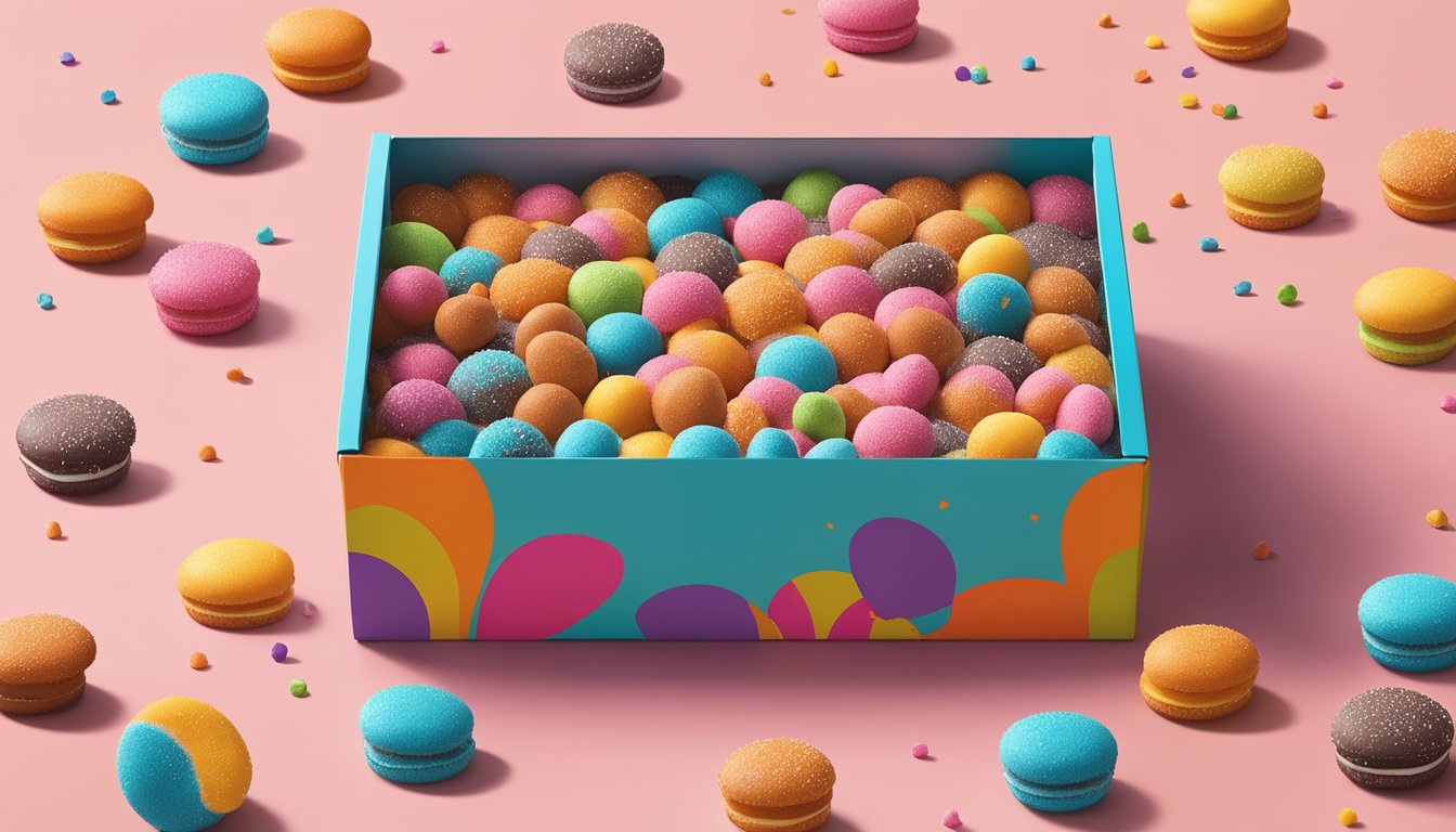 A colorful box of Dunkin' Munchkins sits on a table, surrounded by smiling faces and scattered crumbs. A warm, inviting atmosphere fills the room