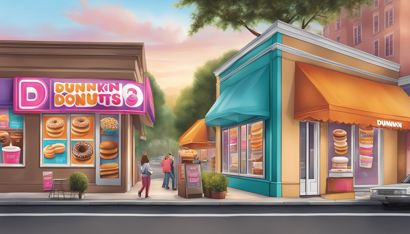 A series of Dunkin' Donuts signs showcasing successful marketing campaigns throughout the years