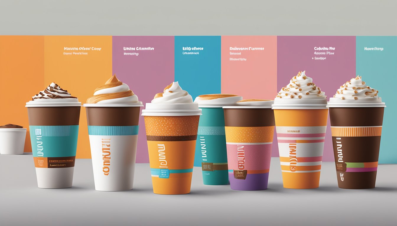 A lineup of nine Dunkin' coffee cups, each labeled with a different flavor, arranged from least to most favored