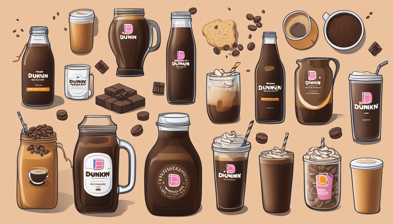 A pitcher pack of Dunkin' Cold Brew surrounded by coffee-themed gifts and accessories