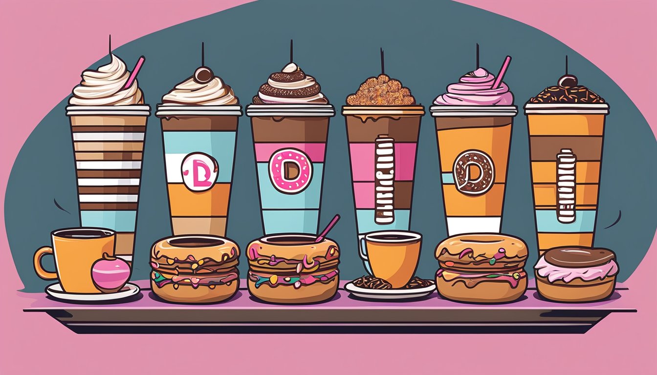 A table with 13 unique Dunkin' inspired tattoo designs, featuring coffee cups, donuts, and the iconic Dunkin' logo